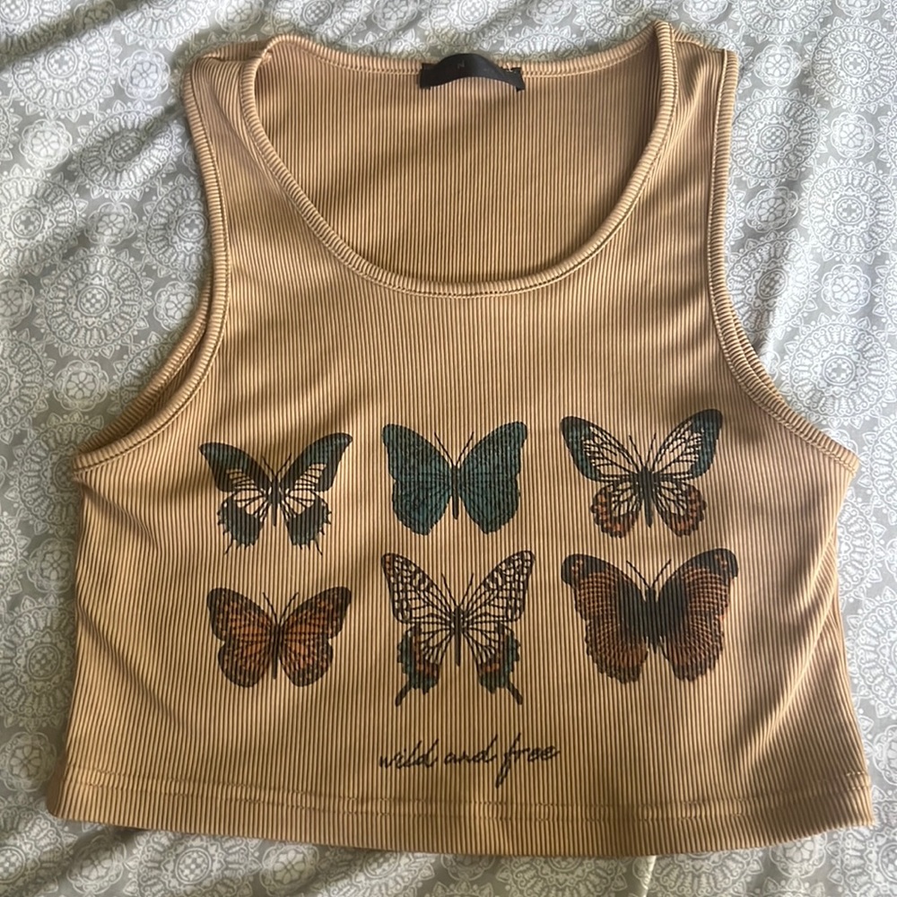 Tan color, butterfly cropped tank